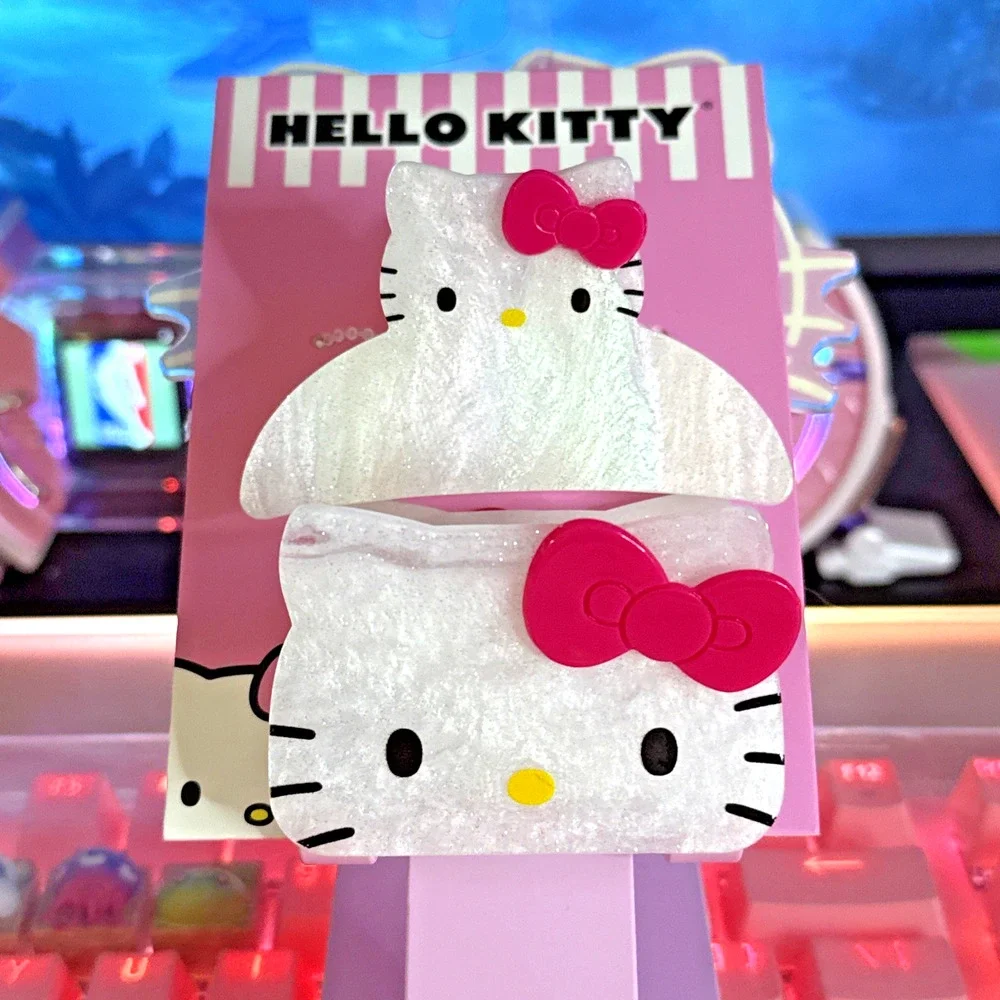 Hello Kitty Hair Claw Clip 2 Pack Pink Bow White Glitter Pearlescent 2025 Sanrio